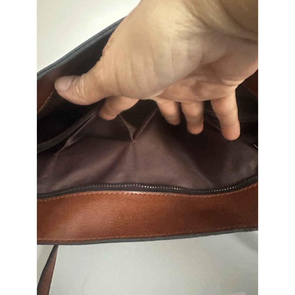 Large Brown Faux Leather Tote Bag Minimalist Shoulder Handbag Pre-Owne - Picture 13 of 16